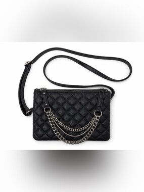 Express Women’s Black Quilted Crossbody Bag with Silver Chain Accent